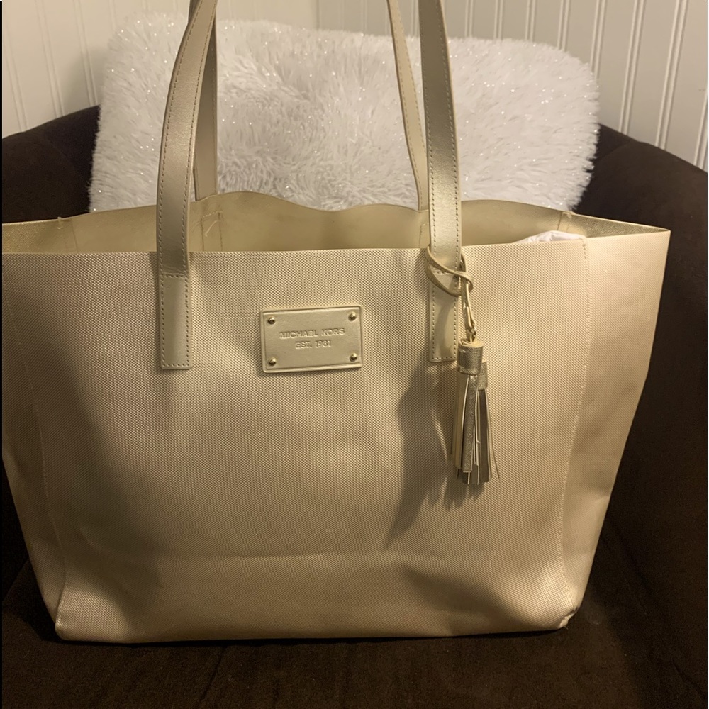 MK large gold canvas sparkly tote.
